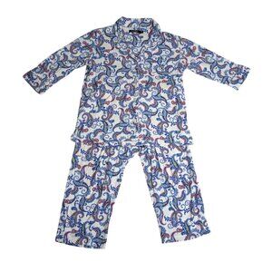 Lauren Ralph Lauren Womens Paisley Pajama Set M Blue & White Cotton Lounge Wear